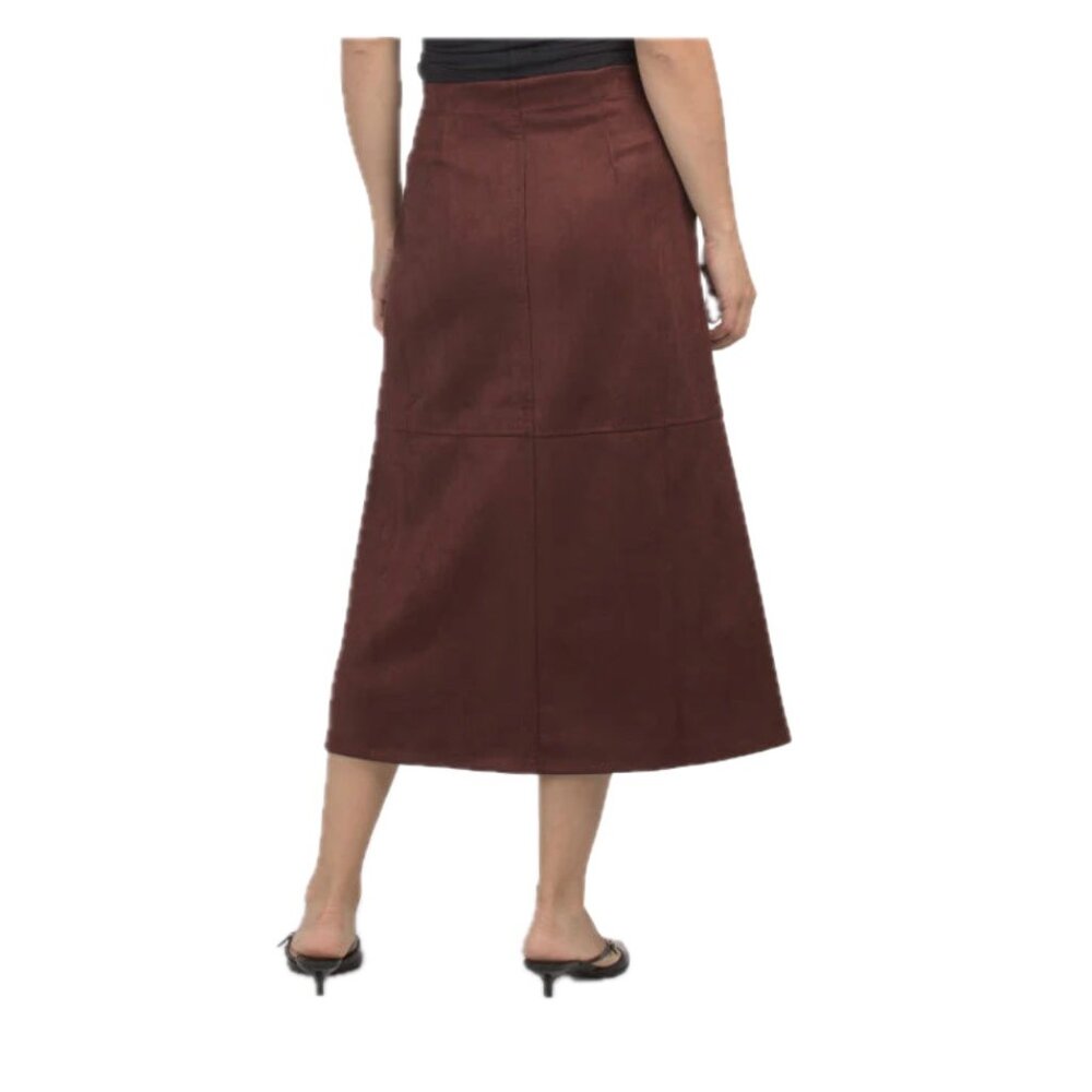 Max Studio Chocolate Brown Suede Pull-on A-Line Midi Skirt Women's S NEW - Picture 6 of 12
